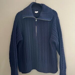 aerie Navy Open Knit 1/4 Zip Pullover Sweater Size Medium Coastal Classic Comfy